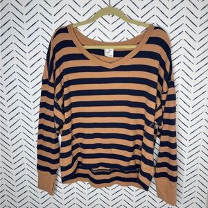 Aerie Offline Oversized Waffle Shirt Striped blue tan Medium